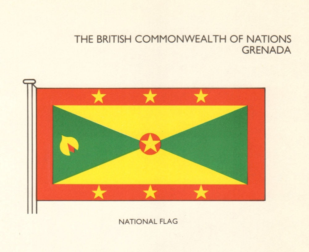 WEST INDIES FLAGS. Grenada. National Flag 1979 old vintage print picture